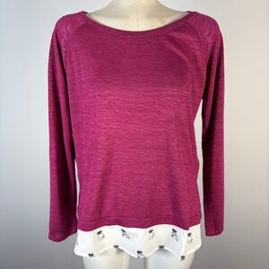 Twik Simons Magenta Layered Sweater Long Sleeve Pug Print Hem M